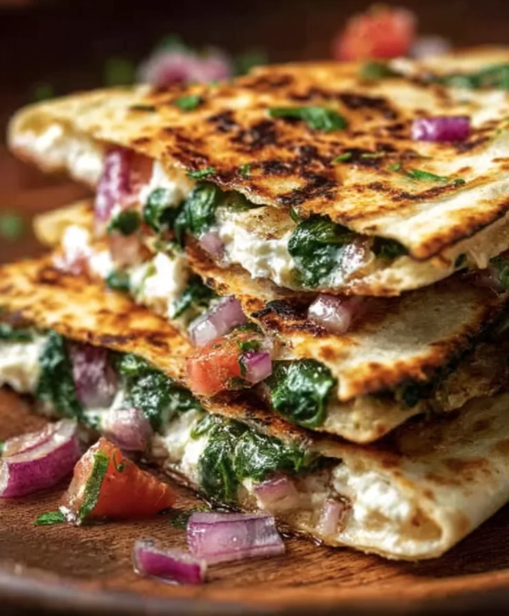 Mediterranean Quesadillas - Spinach Feta Mozzarella