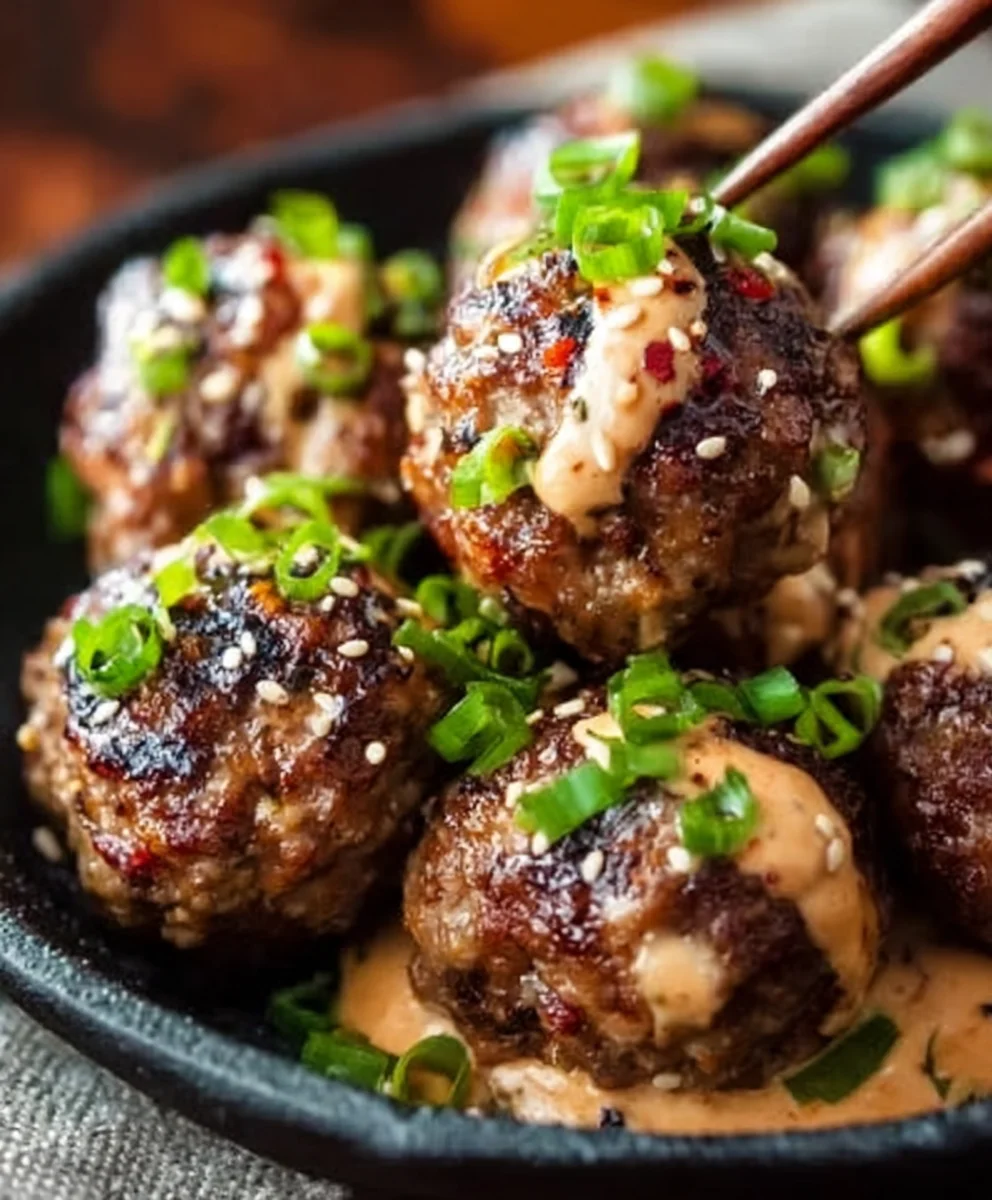 Korean BBQ Beef Meatballs Spicy Mayo Dip Recipe