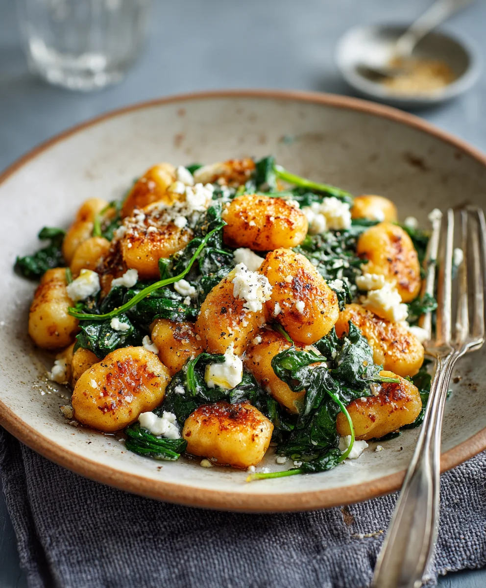 Crispy Gnocchi Spinach Feta Easy Recipe