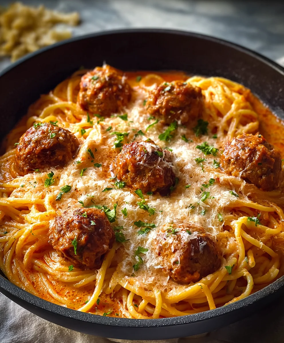 Creamy Beef Spaghetti Meatballs-Easy Comfort Food