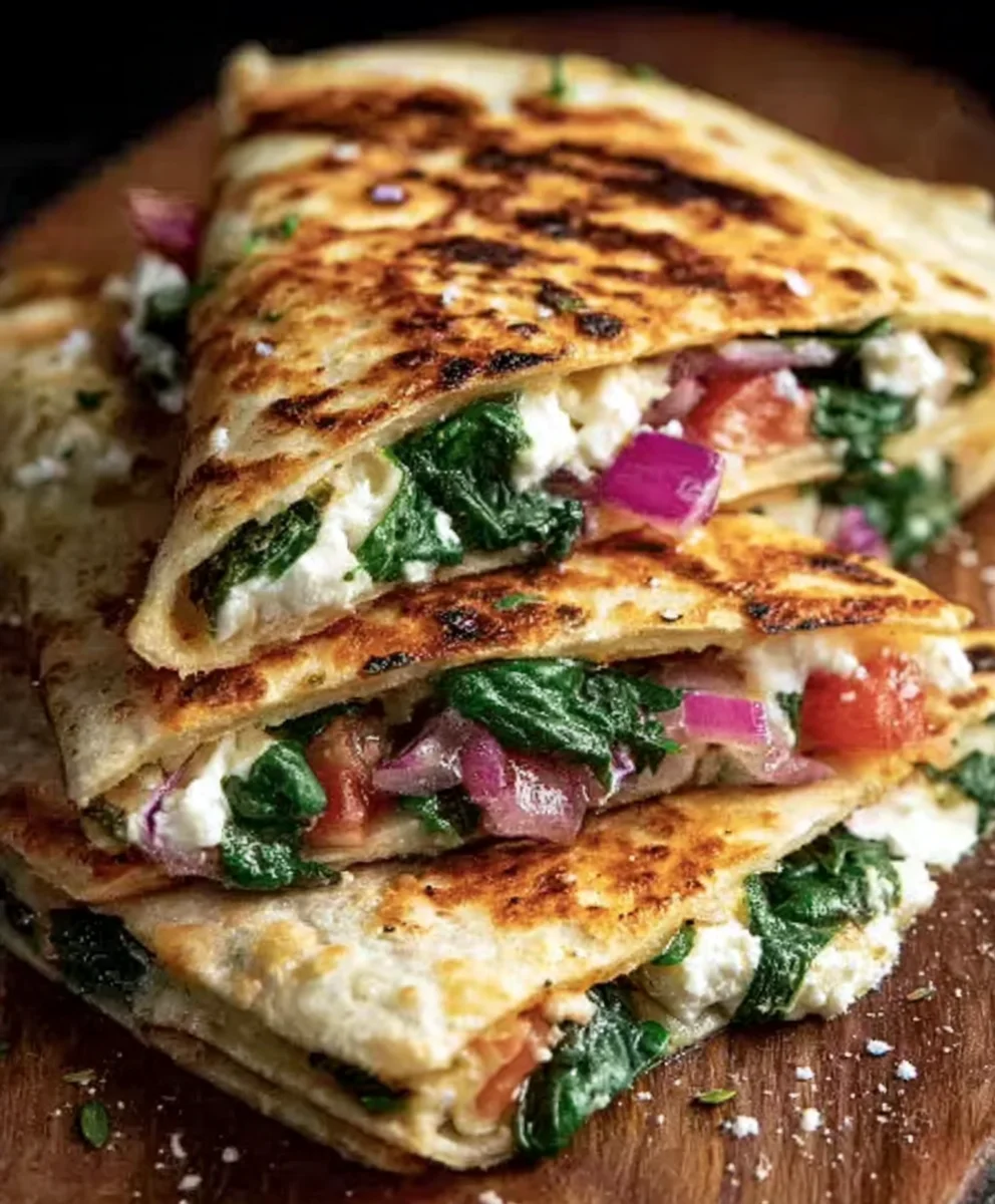 Mediterranean Quesadillas - Spinach Feta Mozzarella