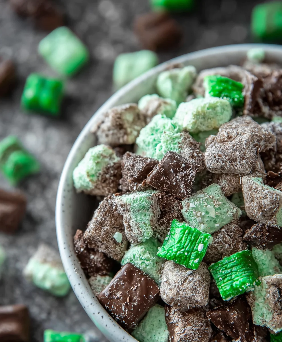 Mint Chocolate Muddy Buddies-Easy No-Bake Treat
