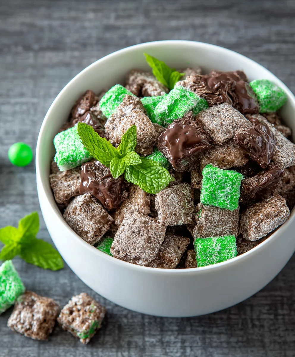 Mint Chocolate Muddy Buddies-Easy No-Bake Treat