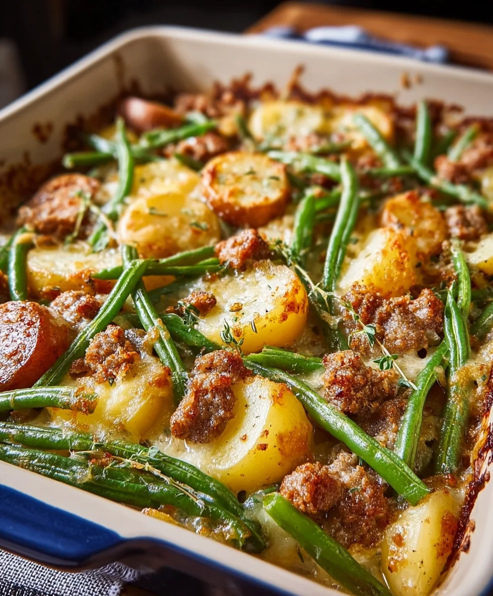 Beef Sausage Green Bean Potato Casserole Delight