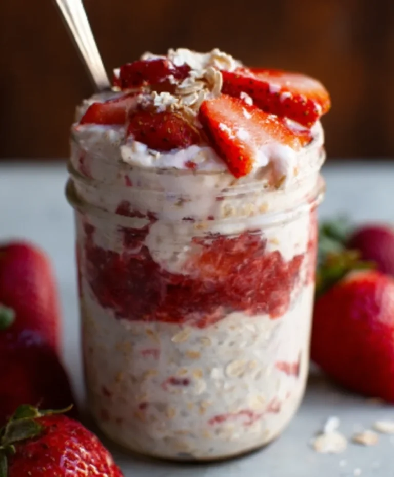 Strawberry Cheesecake Overnight Oats-Easy Dessert Breakfast