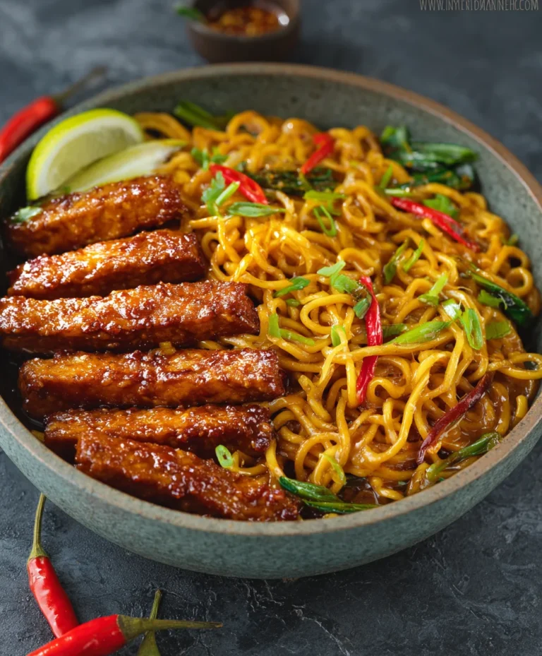 Sweet Spicy Tempeh Garlic Noodles – Easy Dinner