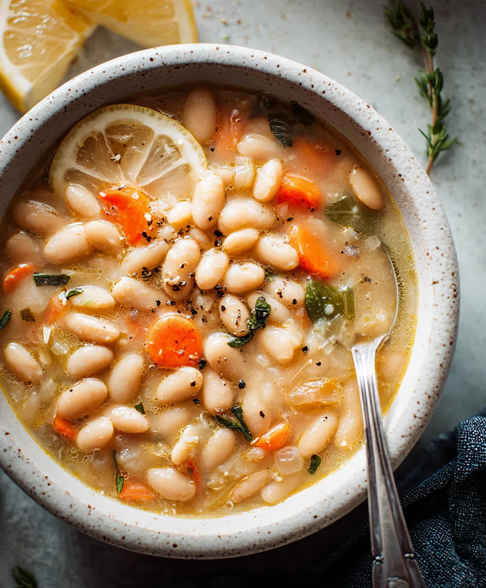 Greek White Bean Soup - Garlic Lemon Flavor