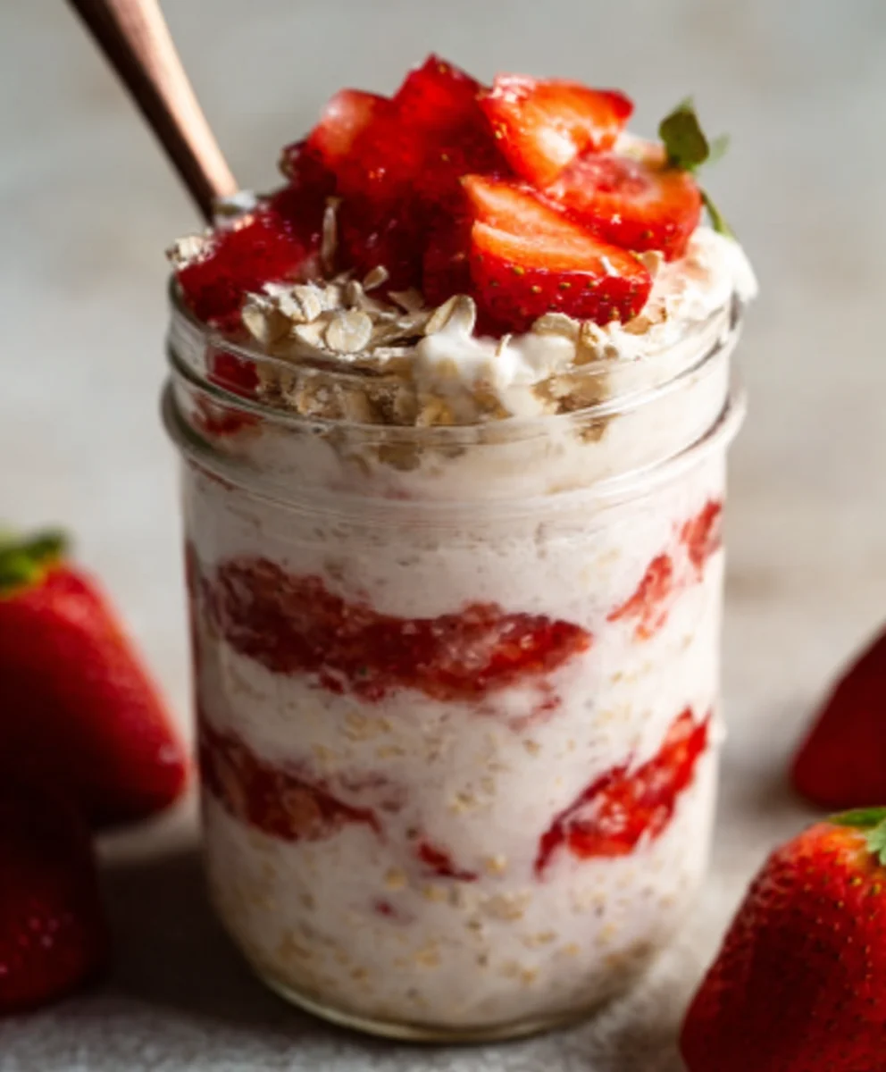Strawberry Cheesecake Overnight Oats-Easy Dessert Breakfast