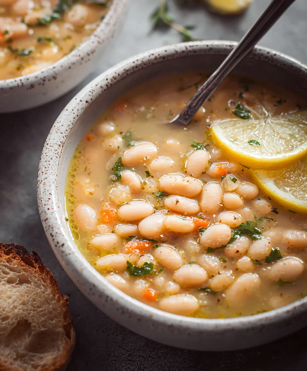 Greek White Bean Soup - Garlic Lemon Flavor