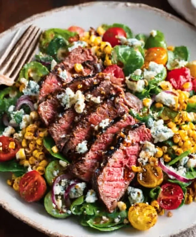 Balsamic Steak Gorgonzola Salad with Grilled Corn