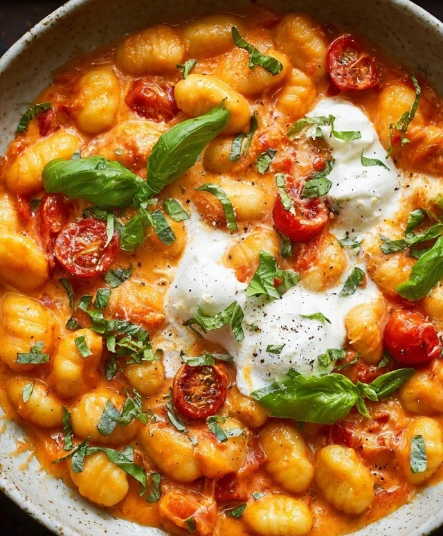 30 Minute Creamy Tomato Gnocchi with Burrata