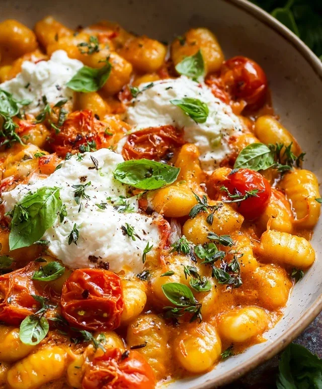 30 Minute Creamy Tomato Gnocchi with Burrata
