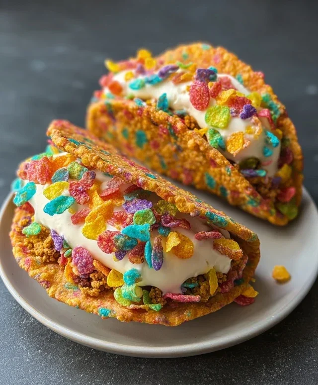 Fruity Pebbles Cheesecake Tacos