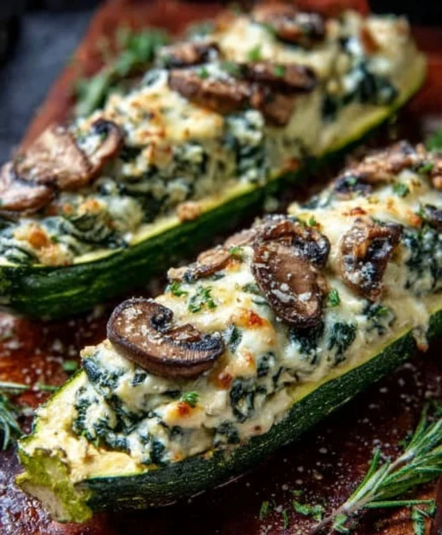 Spinach, Mushroom, and Ricotta Stuffed Zucchini Boats Recipe