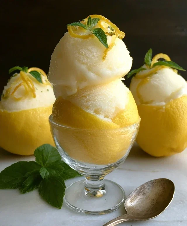 Sorbetto di Limone Dressed Up in a Frozen Lemon Shell