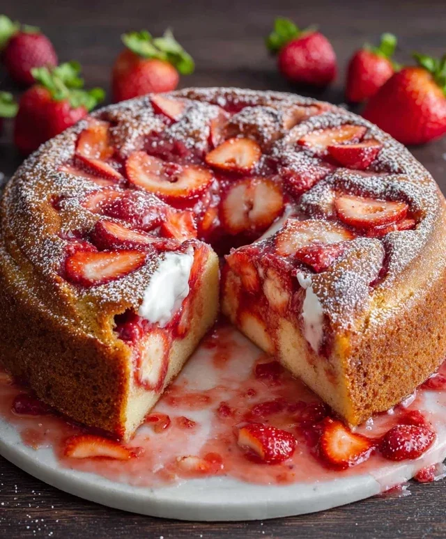 Easy Strawberry Cake with Strawberry Sauce