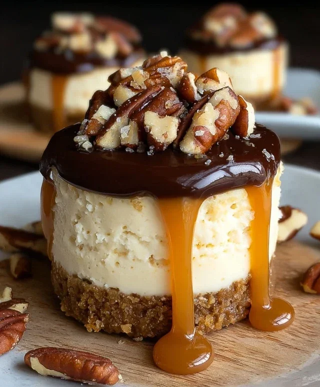 No Bake Turtle Mini Cheesecakes