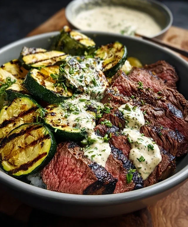 Grilled Steak Bowl with Sauce & Grilled Zucchini Bliss