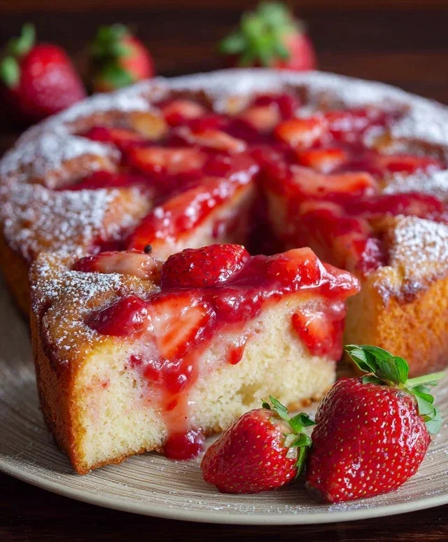 Easy Strawberry Cake with Strawberry Sauce
