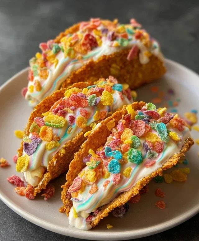 Fruity Pebbles Cheesecake Tacos