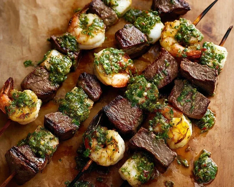 Surf and Turf Kabobs with Chimichurri Sauce