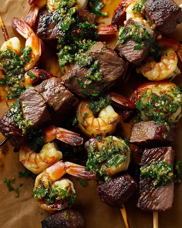 Surf and Turf Kabobs with Chimichurri Sauce
