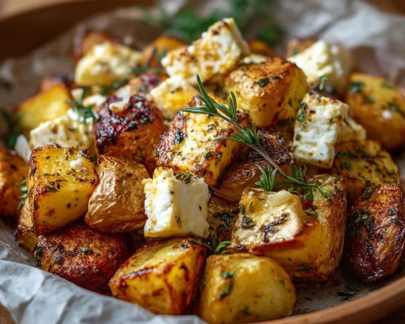 Roasted Potatoes with Baked Feta and Garlic