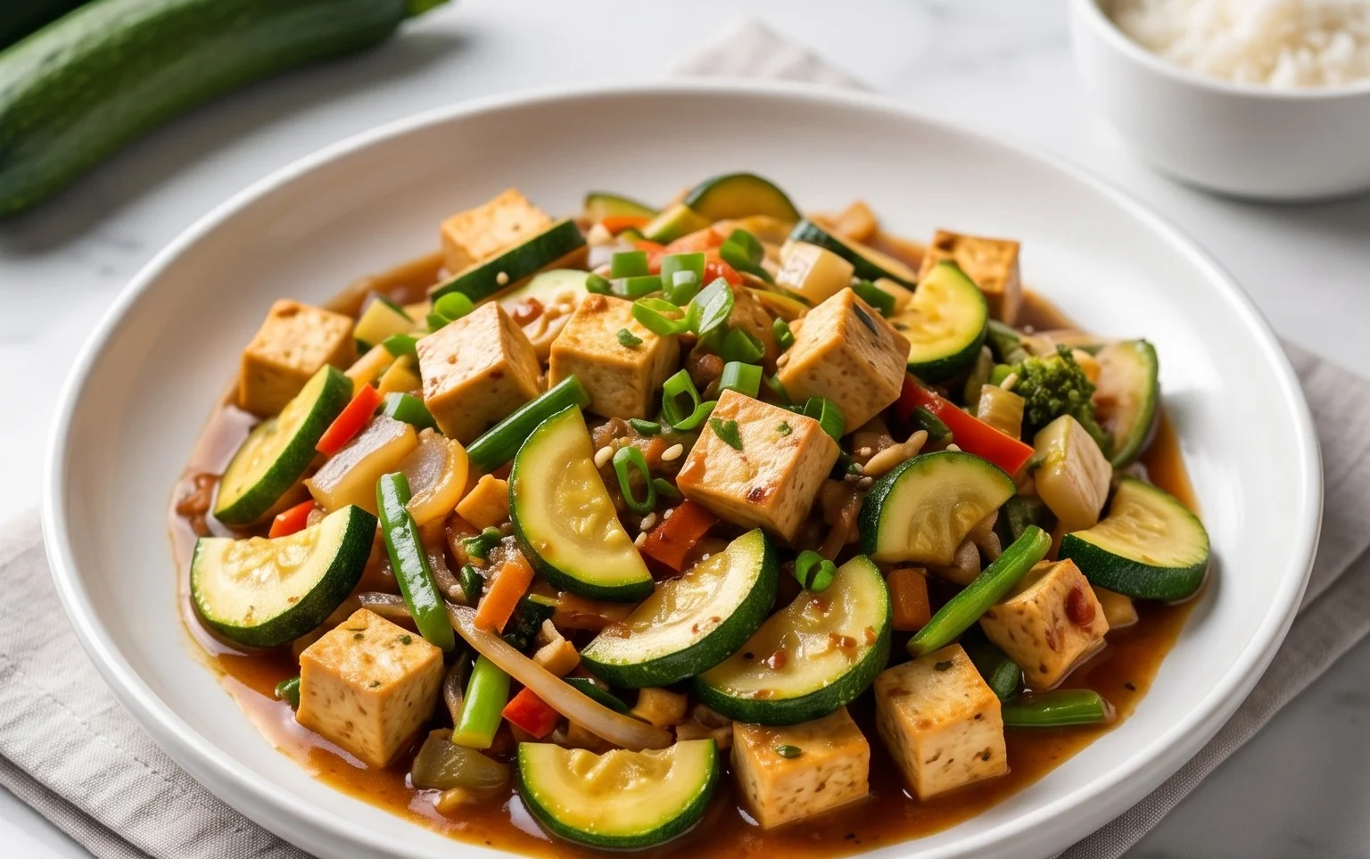 Zucchini Stir Fry With Tofu (Vegan)