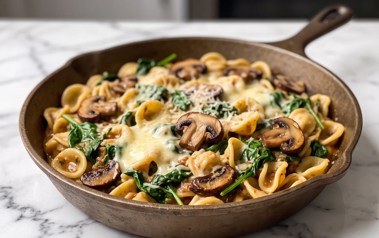 Parmesan Spinach Mushroom Pasta Skillet