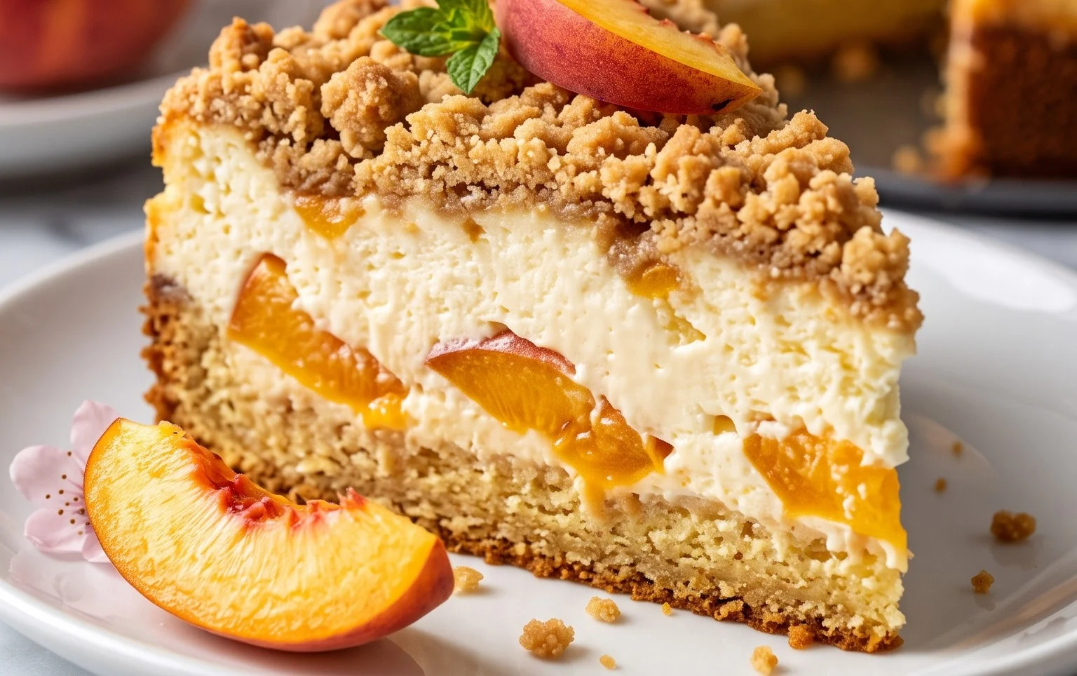 Peach Cream Cheese Cake with Streusel Topping