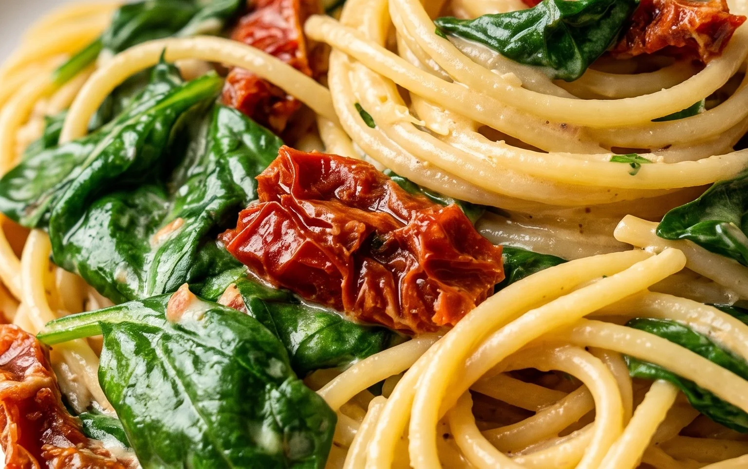Spaghetti & Spinach with Sun-Dried Tomato Cream Sauce
