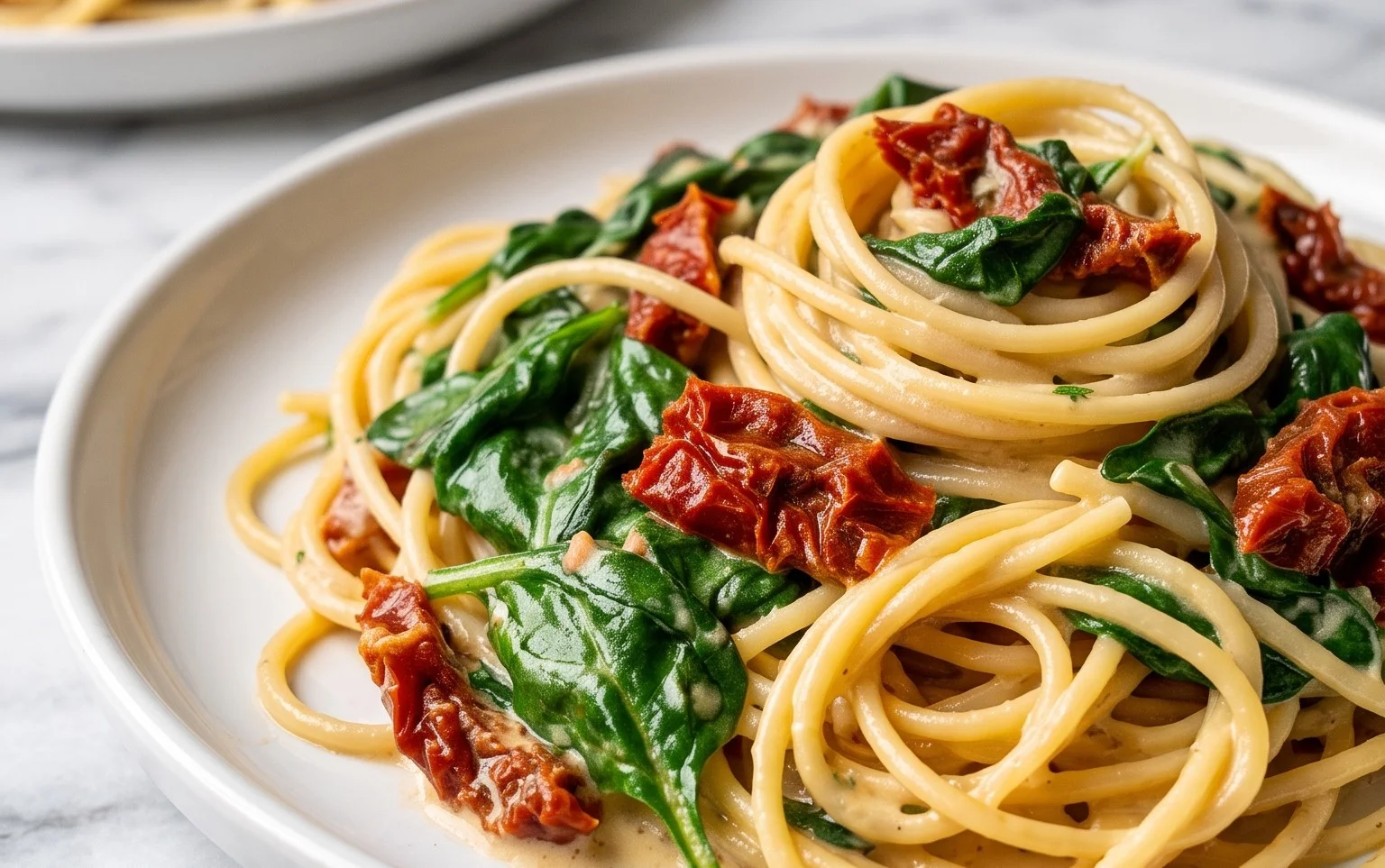 Spaghetti & Spinach with Sun-Dried Tomato Cream Sauce