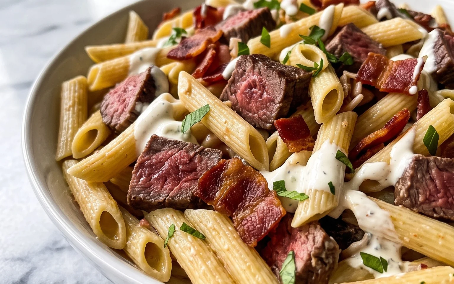 Beef Bacon Ranch Pasta Salad